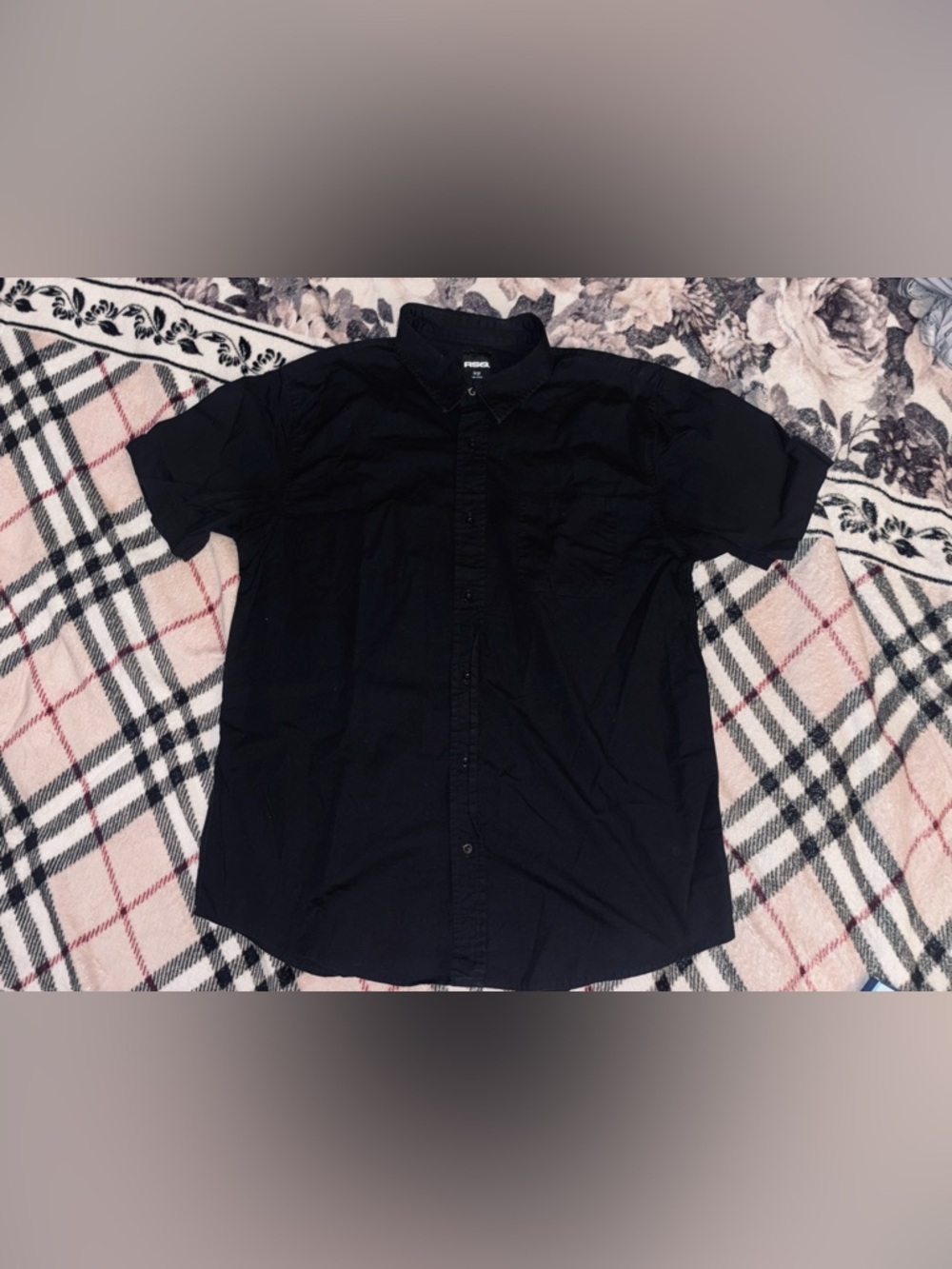 RSQ Men's Black Cotton Short Sleeve Button-Up Shirt Point Collar Size Large